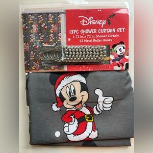 Disney Mickey Mouse Christmas Santa Shower Curtain Set - Red, Gray, White